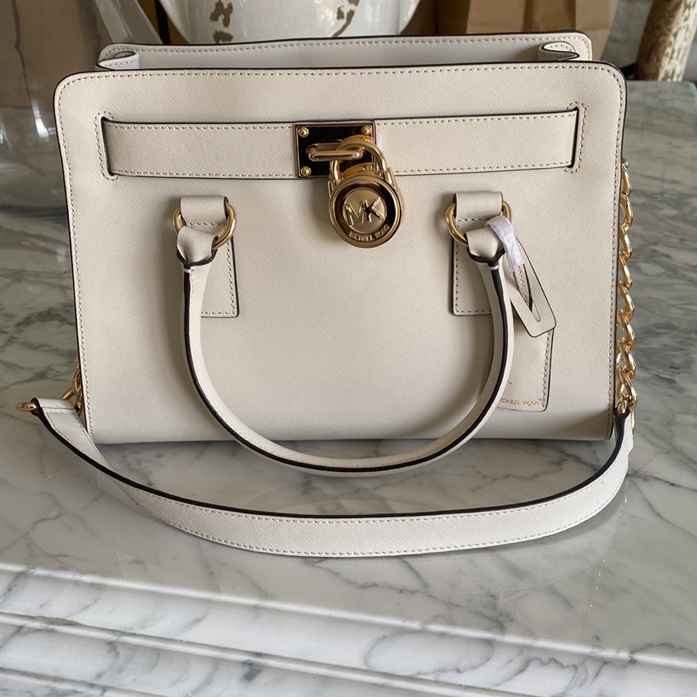 NWT Michael Kors Hamilton leather satchel with gold accents
